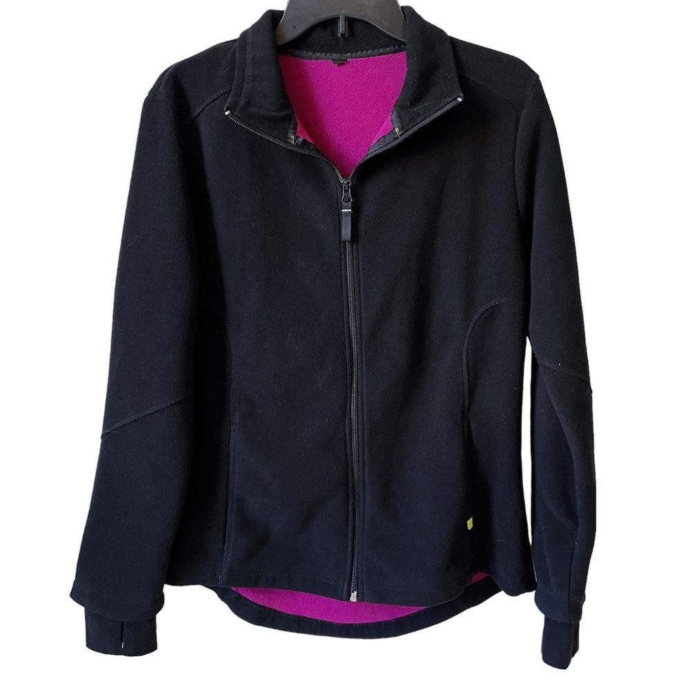 Mondetta Athletic Fleece Long Sleeve Jacket Black with Pink Inside | Size Large